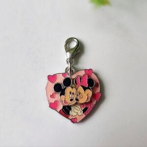 💕 Disney Mickey Minnie Pink Heart Clip-On Charm w/ Lobster Clasp Zipper Pull